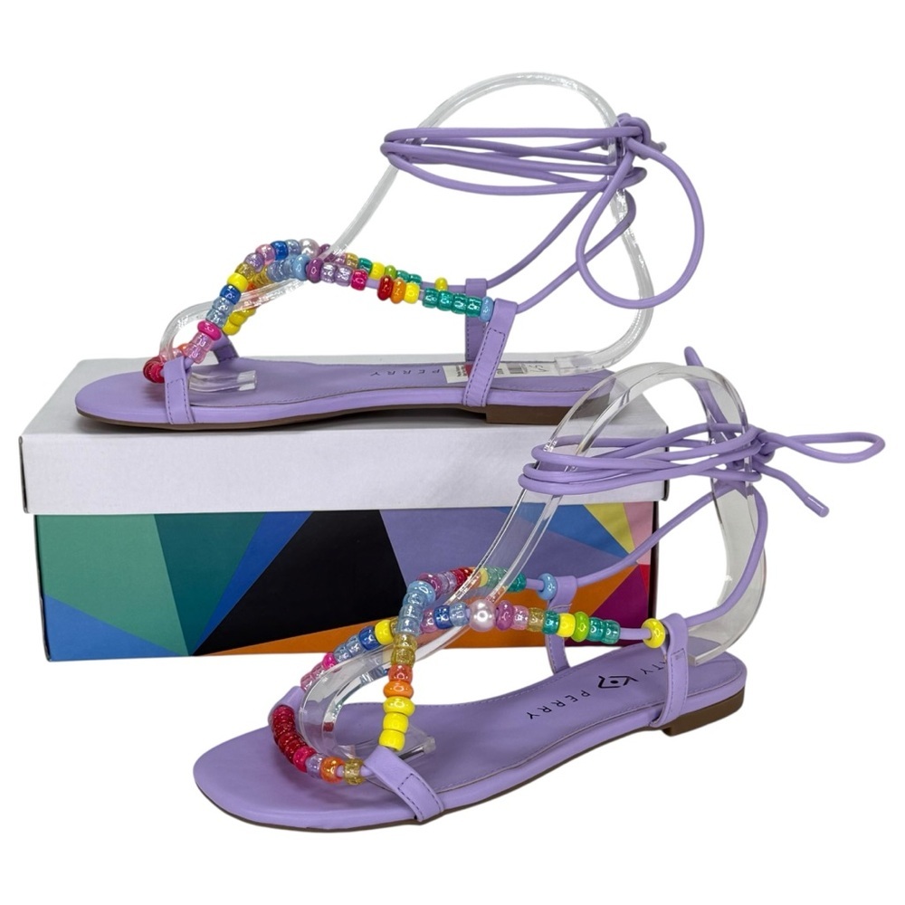 Katy Perry Halie Bead Purple Tie Up Womens Sandals Size 6.5M